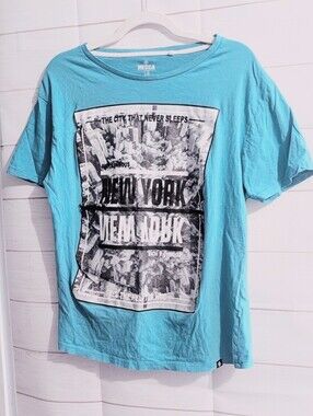 Vintage 90s Retro Mecca Teal Graphic City T-Shirt Size Large